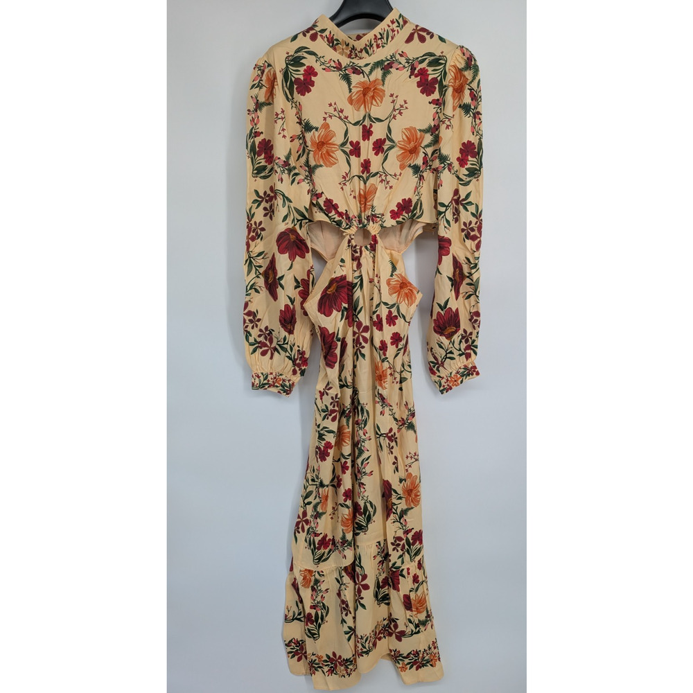 NWT Farm Rio x Anthropologie Long-Sleeve Cutout Maxi Dress Size L Yellow #8A553 - Picture 2 of 13